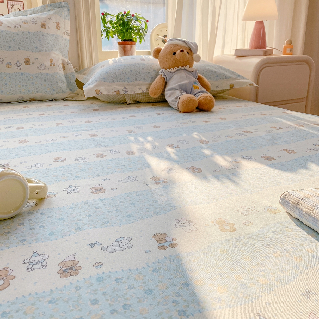 91家纺网 家纺一手货源 找家纺 花梦欣 2026新款全棉印花单品系列3简约卡通款-单床单 三小只