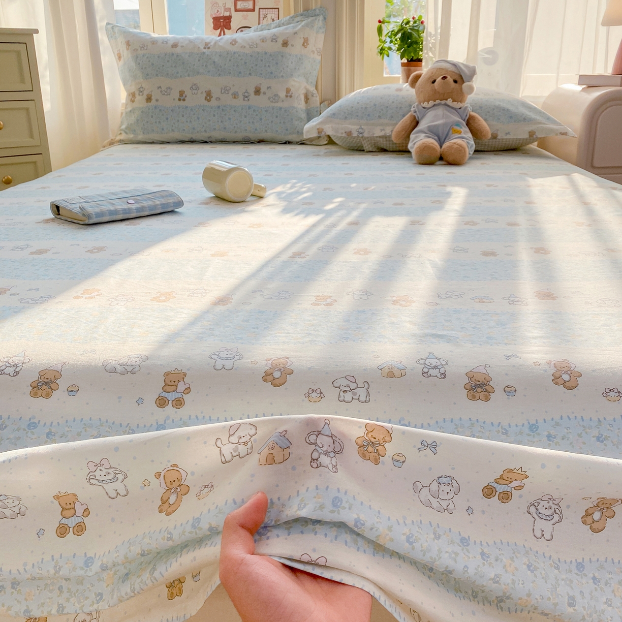 91家纺网 家纺一手货源 找家纺 花梦欣 2026新款全棉印花单品系列3简约卡通款-单床单 三小只