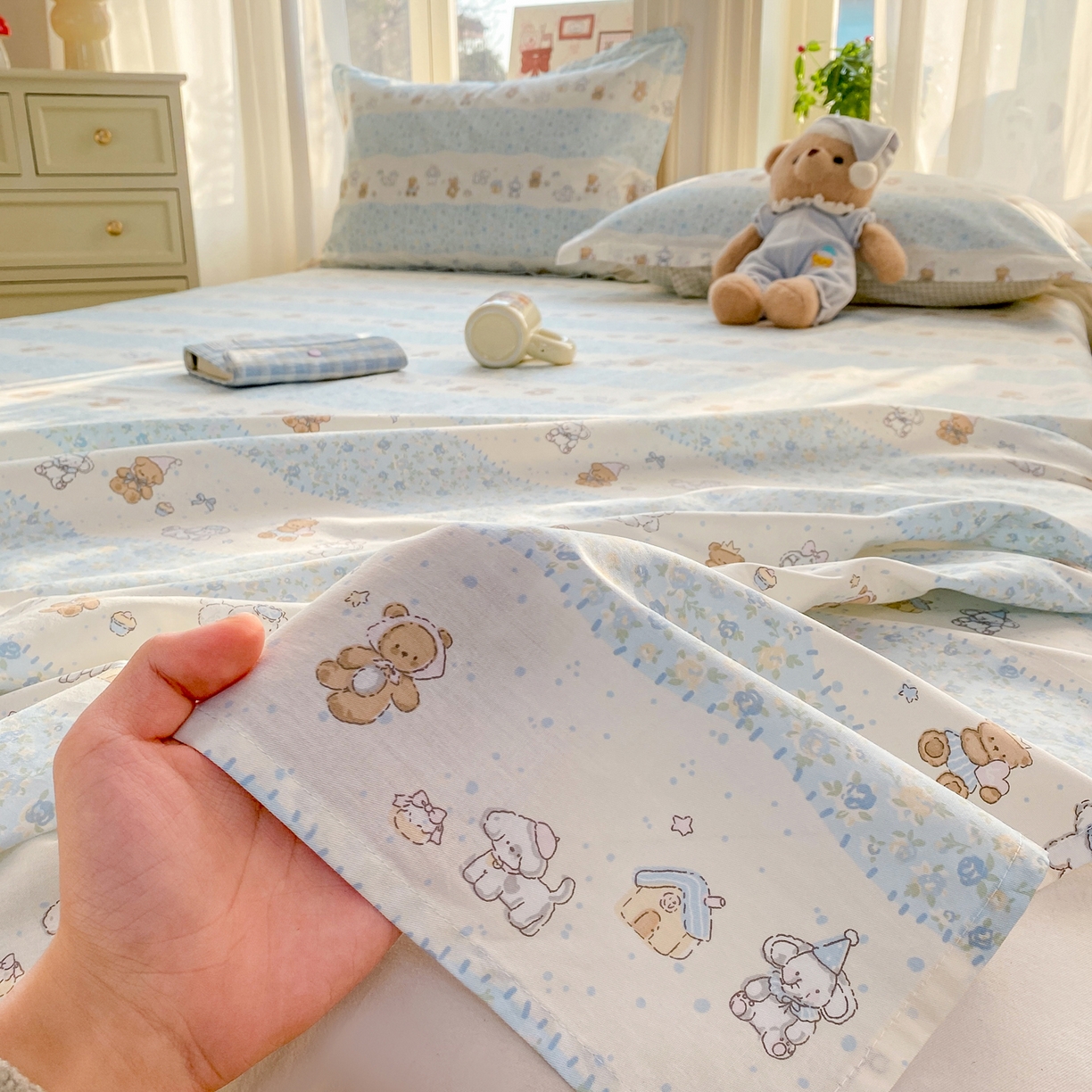 91家纺网 家纺一手货源 找家纺 花梦欣 2026新款全棉印花单品系列3简约卡通款-单床单 三小只