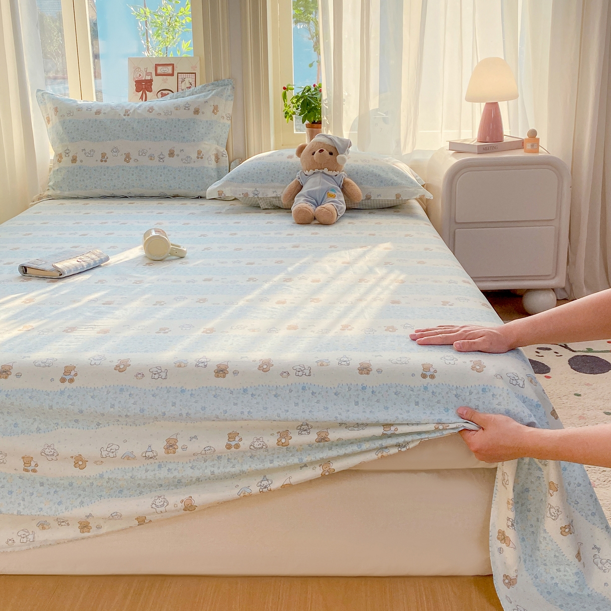 91家纺网 家纺一手货源 找家纺 花梦欣 2026新款全棉印花单品系列3简约卡通款-单床单 三小只