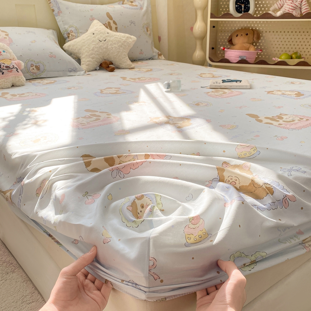 91家纺网 家纺一手货源 找家纺 （总）花梦欣 2026新款全棉印花单品系列3简约卡通款-单床笠