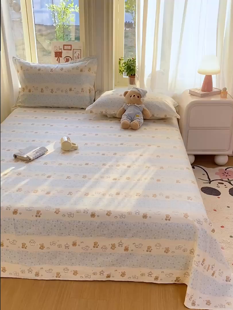 91家纺网 家纺一手货源 找家纺 花梦欣 2026新款全棉印花单品系列3简约卡通款-单床单 三小只