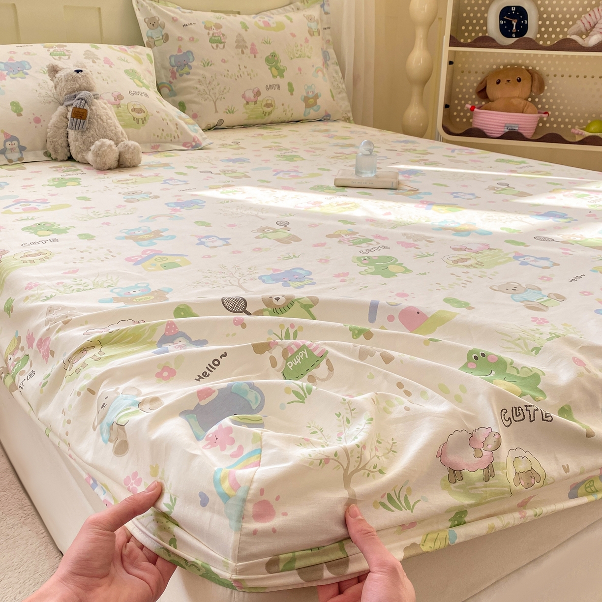 91家纺网 家纺一手货源 找家纺 （总）花梦欣 2026新款全棉印花单品系列3简约卡通款-单床笠