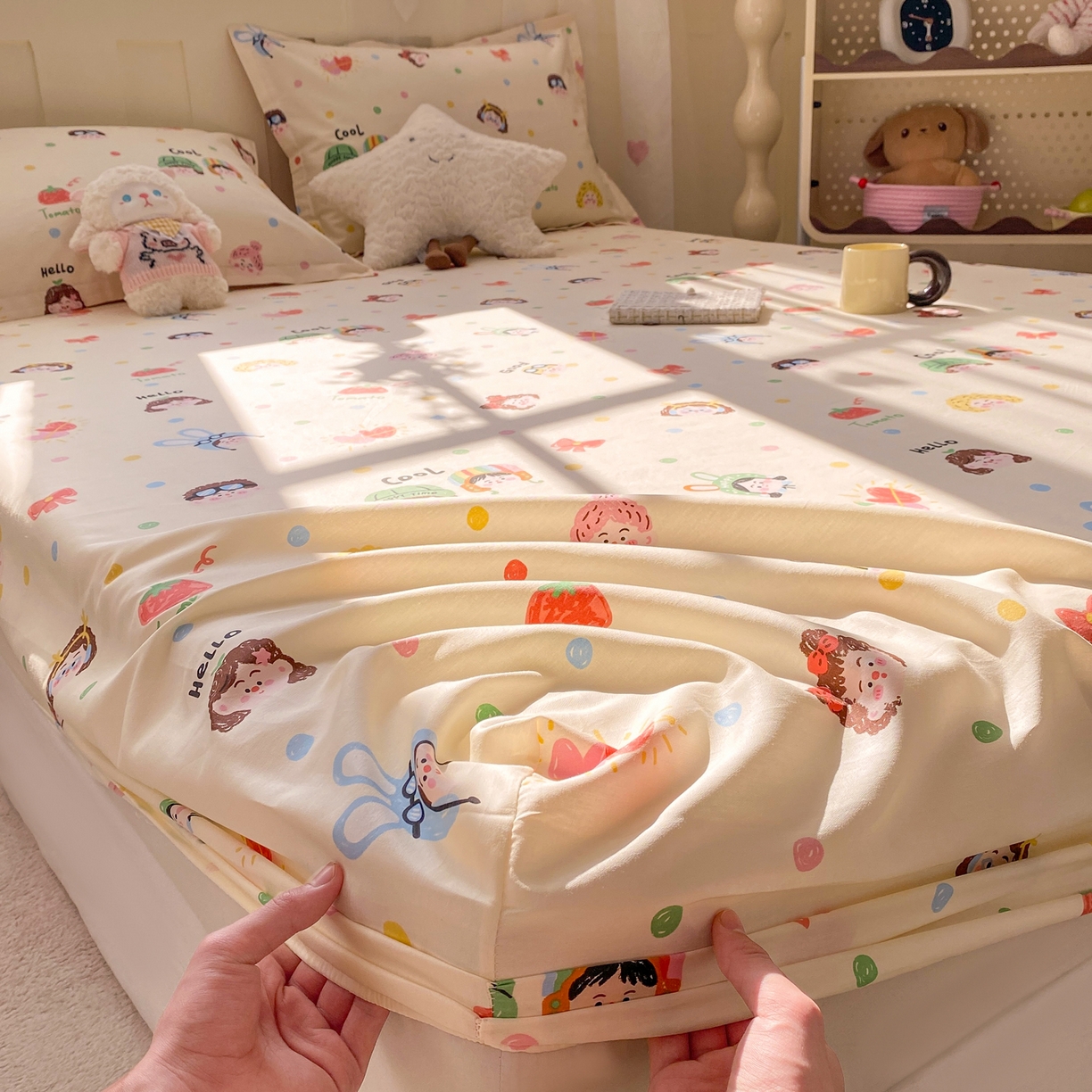 91家纺网 家纺一手货源 找家纺 （总）花梦欣 2026新款全棉印花单品系列3简约卡通款-单床笠