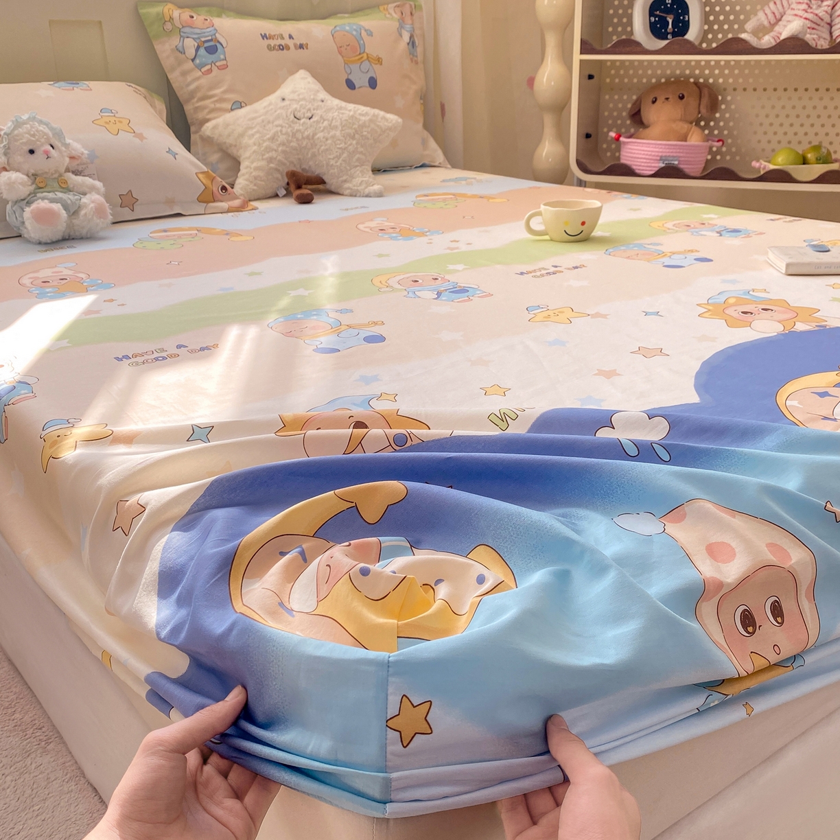 91家纺网 家纺一手货源 找家纺 （总）花梦欣 2026新款全棉印花单品系列3简约卡通款-单床笠