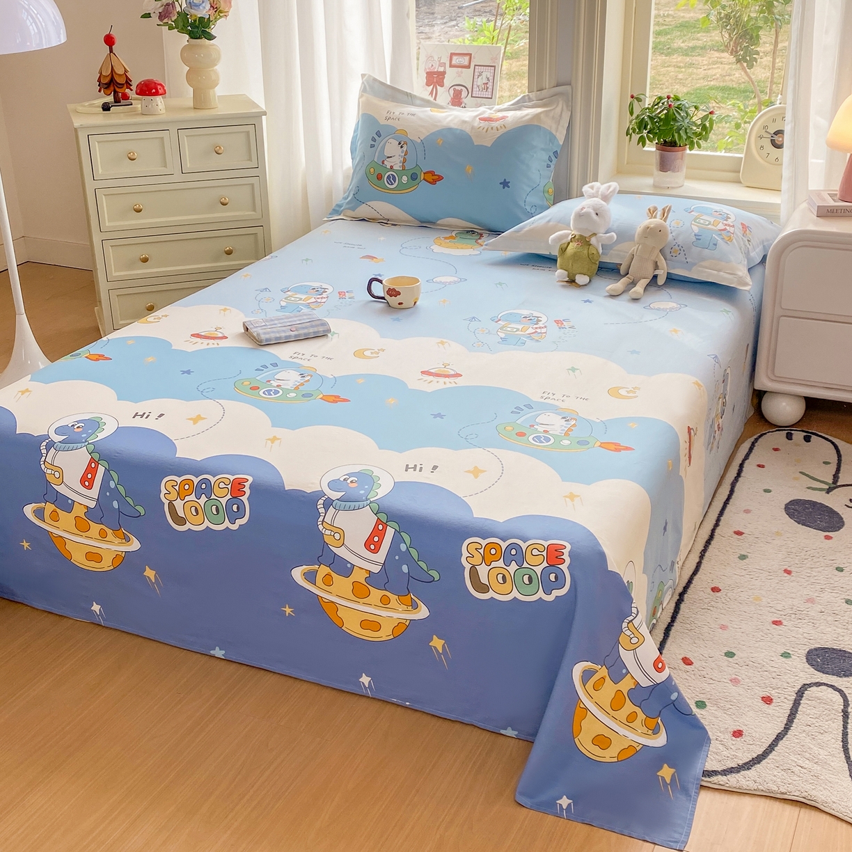 91家纺网 家纺一手货源 找家纺 花梦欣 2026新款全棉印花单品系列3简约卡通款-单床单 星际漫游记