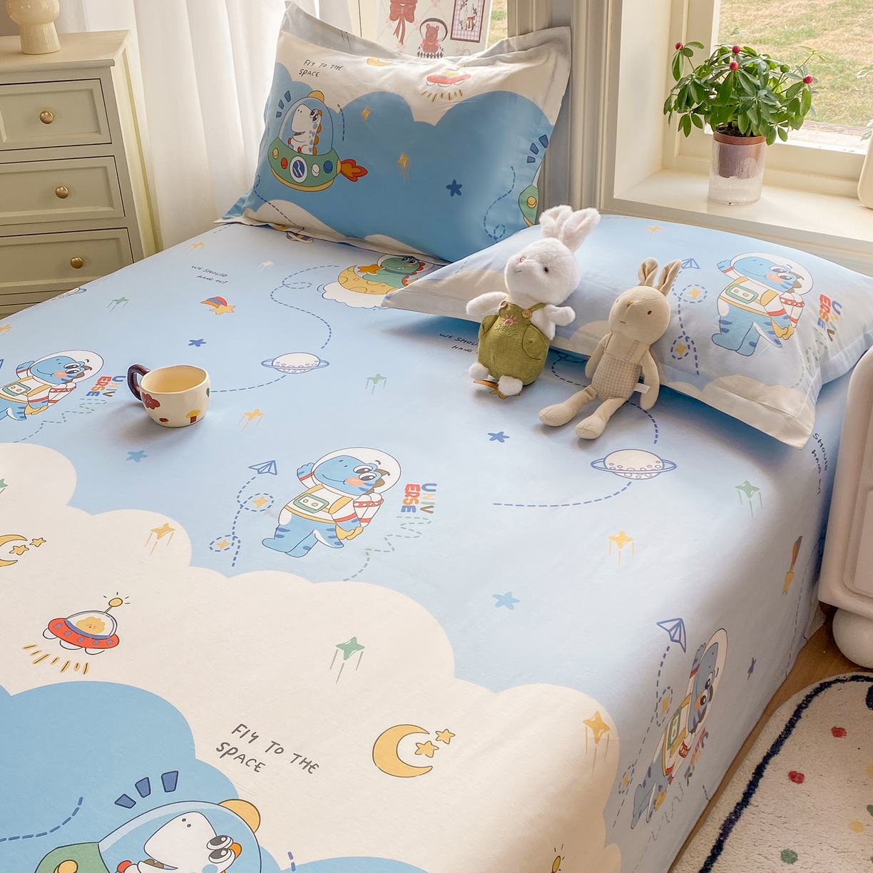 91家纺网 家纺一手货源 找家纺 花梦欣 2026新款全棉印花单品系列3简约卡通款-单床单 星际漫游记