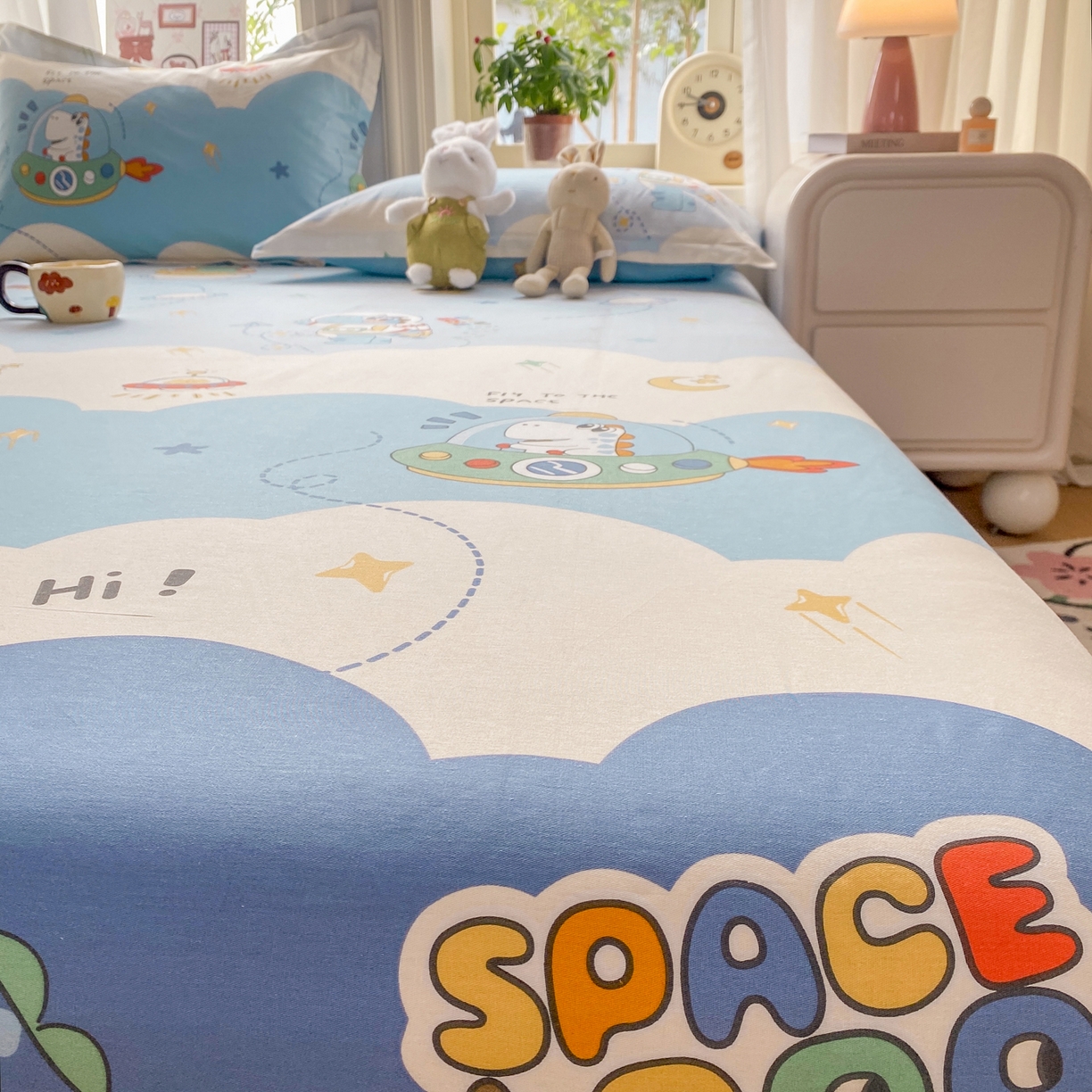 91家纺网 家纺一手货源 找家纺 花梦欣 2026新款全棉印花单品系列3简约卡通款-单床单 星际漫游记