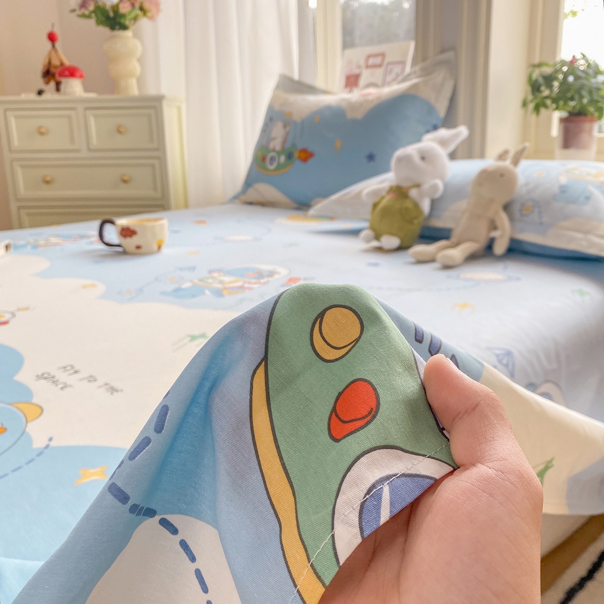 91家纺网 家纺一手货源 找家纺 花梦欣 2026新款全棉印花单品系列3简约卡通款-单床单 星际漫游记