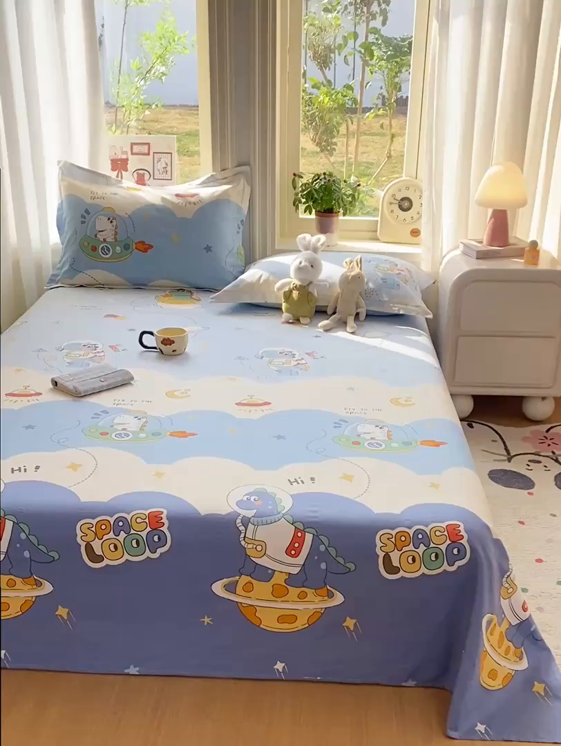 91家纺网 家纺一手货源 找家纺 花梦欣 2026新款全棉印花单品系列3简约卡通款-单床单 星际漫游记