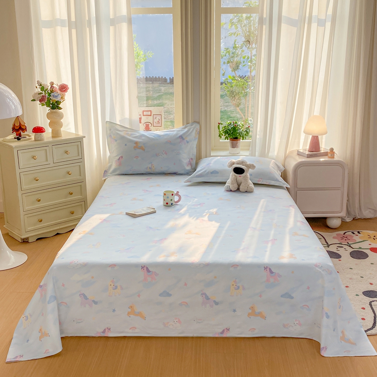 91家纺网 家纺一手货源 找家纺 花梦欣 2026新款全棉印花单品系列3简约卡通款-单床单 星芒小马