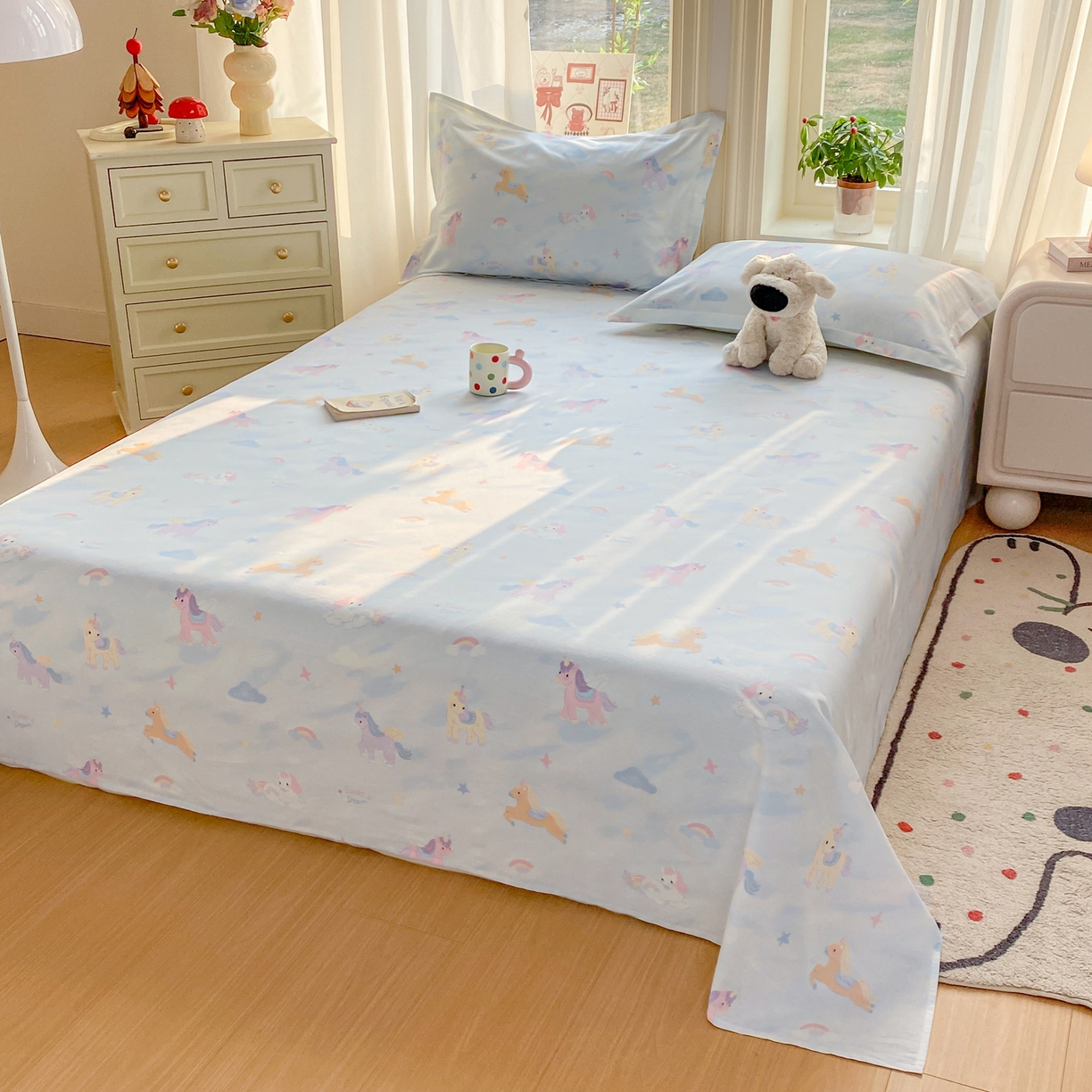 91家纺网 家纺一手货源 找家纺 花梦欣 2026新款全棉印花单品系列3简约卡通款-单床单 星芒小马