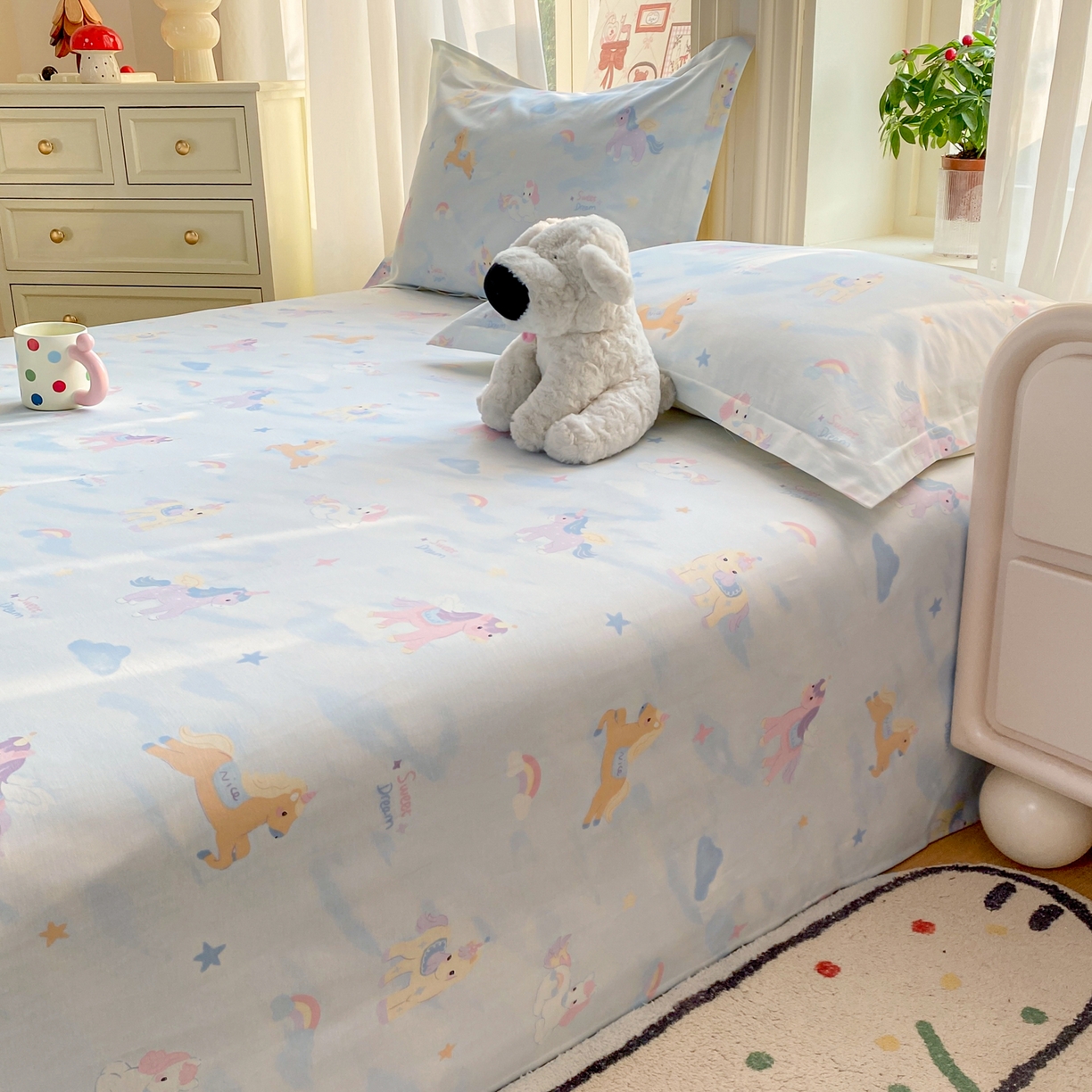 91家纺网 家纺一手货源 找家纺 花梦欣 2026新款全棉印花单品系列3简约卡通款-单床单 星芒小马