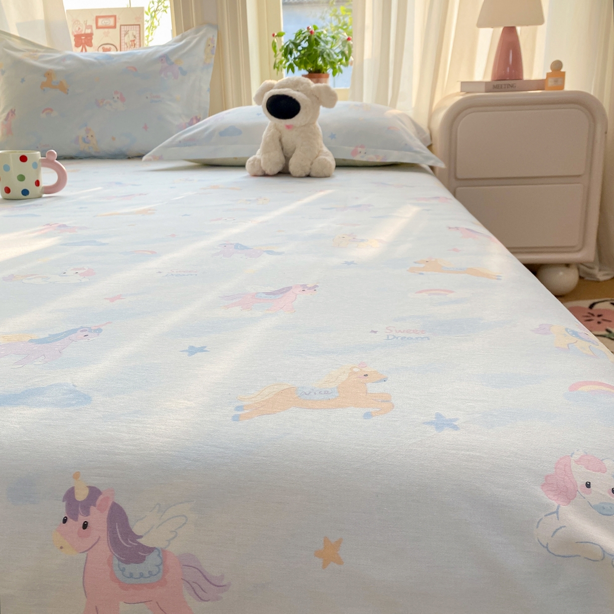 91家纺网 家纺一手货源 找家纺 花梦欣 2026新款全棉印花单品系列3简约卡通款-单床单 星芒小马