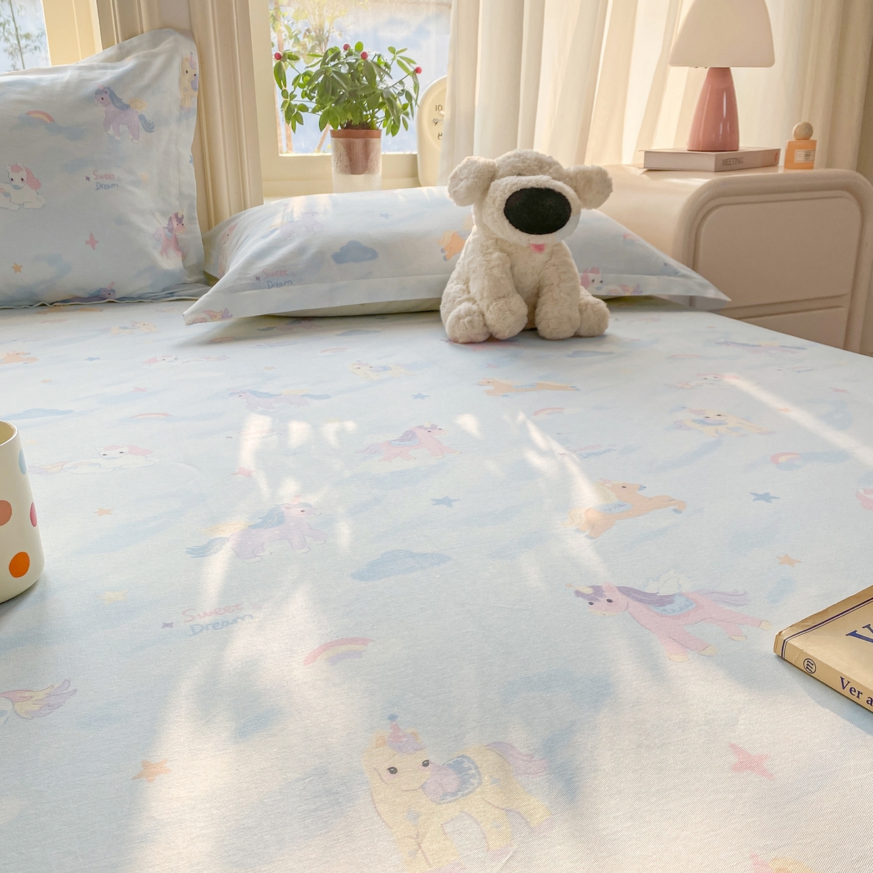 91家纺网 家纺一手货源 找家纺 花梦欣 2026新款全棉印花单品系列3简约卡通款-单床单 星芒小马