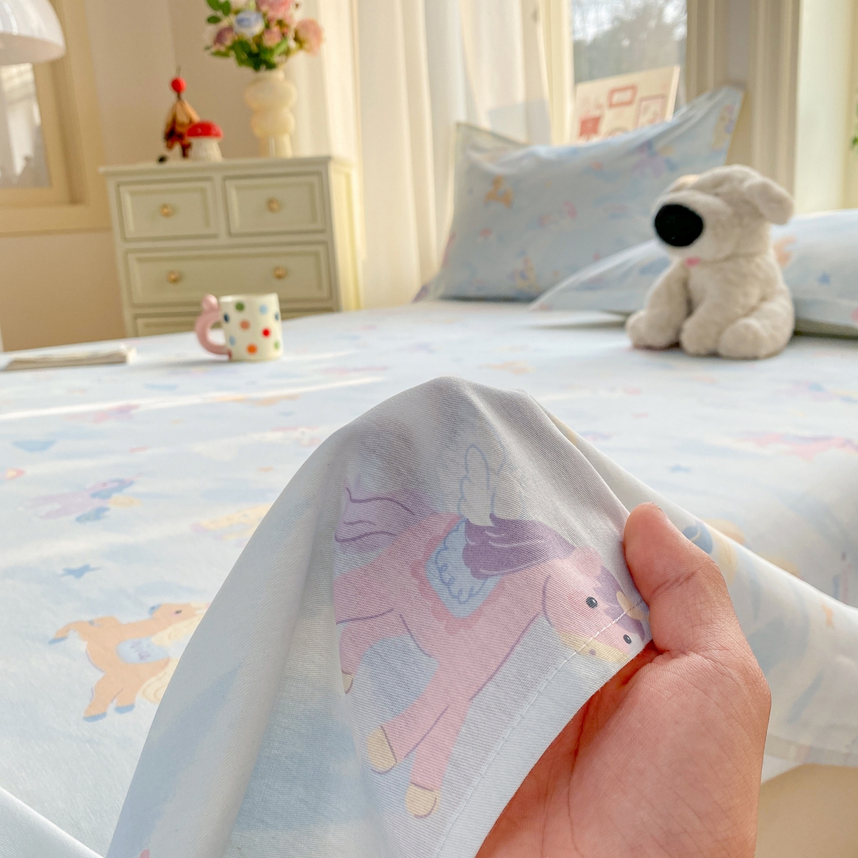 91家纺网 家纺一手货源 找家纺 花梦欣 2026新款全棉印花单品系列3简约卡通款-单床单 星芒小马