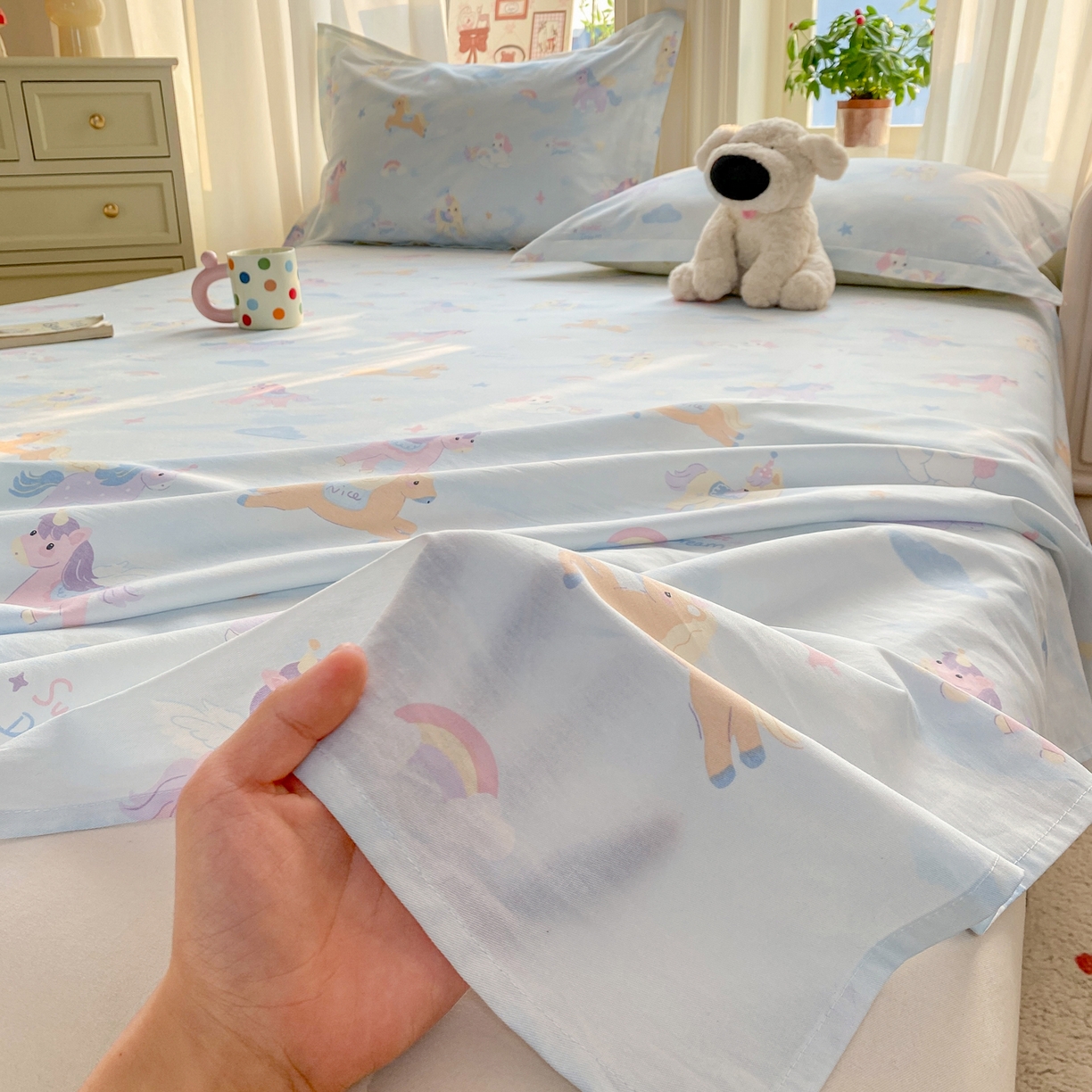 91家纺网 家纺一手货源 找家纺 花梦欣 2026新款全棉印花单品系列3简约卡通款-单床单 星芒小马