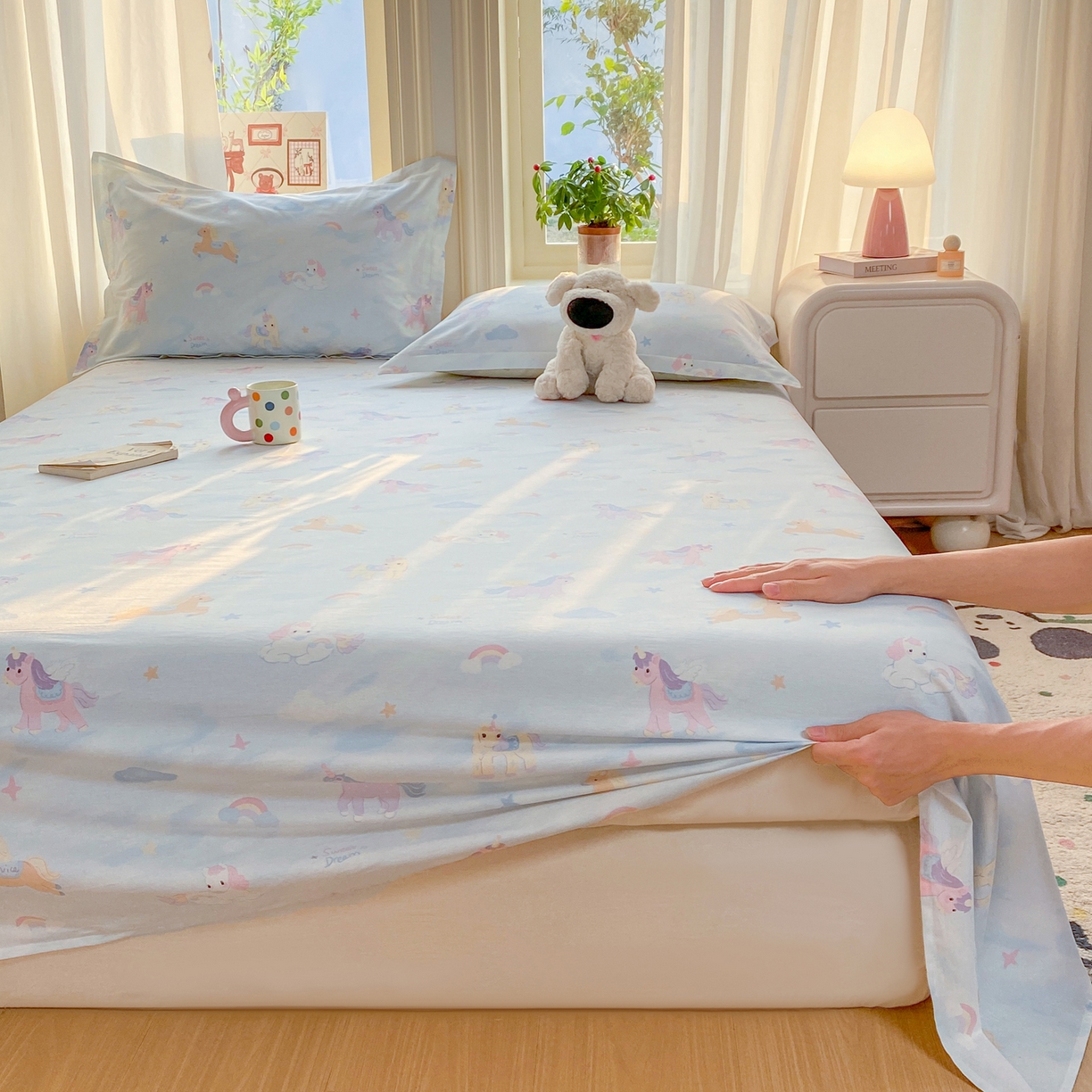 91家纺网 家纺一手货源 找家纺 花梦欣 2026新款全棉印花单品系列3简约卡通款-单床单 星芒小马