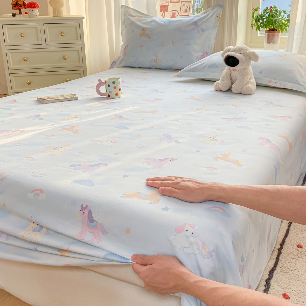 91家纺网 家纺一手货源 找家纺 花梦欣 2026新款全棉印花单品系列3简约卡通款-单床单 星芒小马