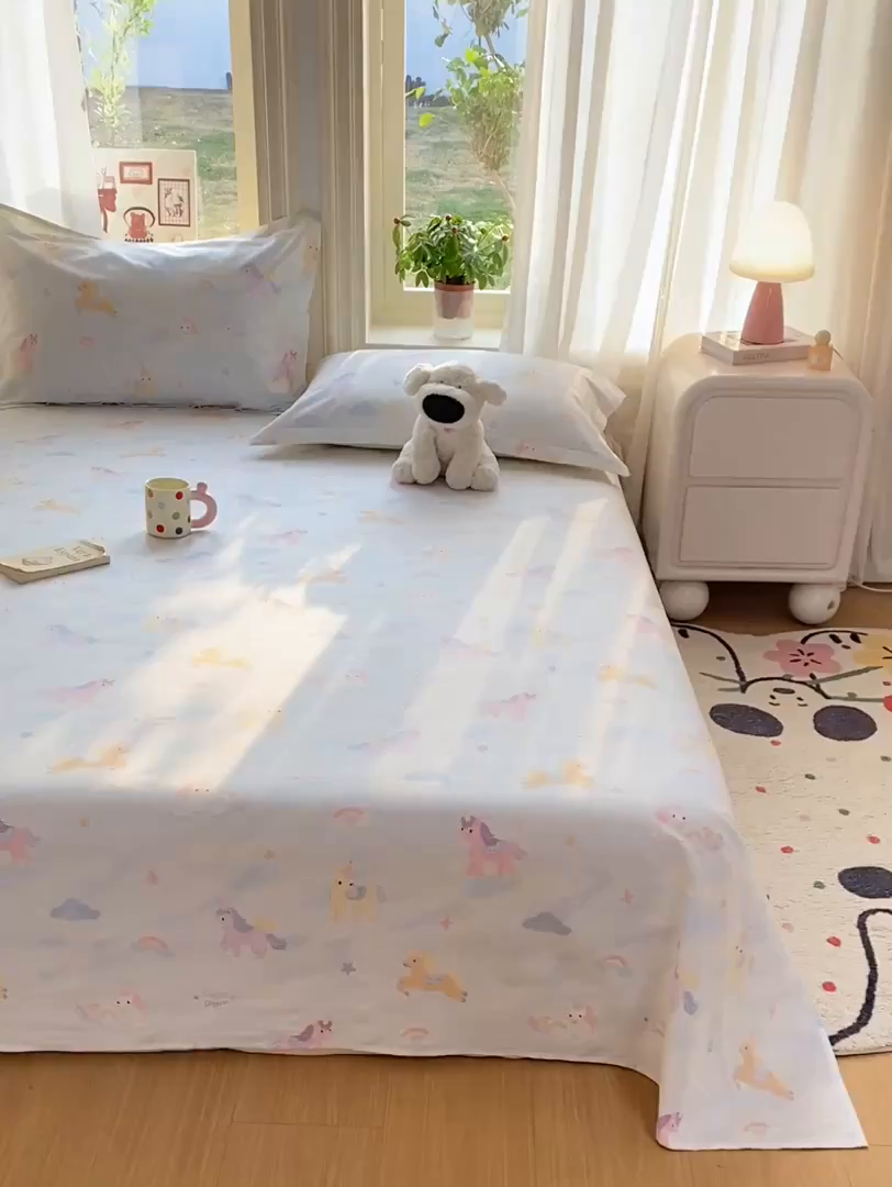 91家纺网 家纺一手货源 找家纺 花梦欣 2026新款全棉印花单品系列3简约卡通款-单床单 星芒小马