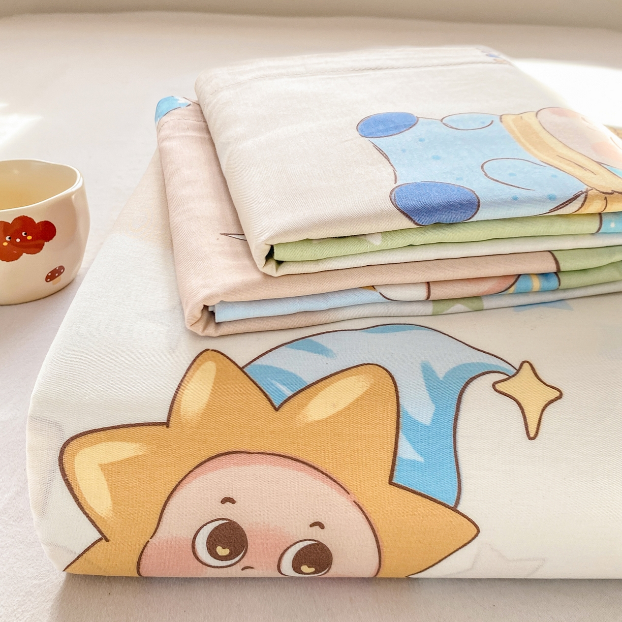 91家纺网 家纺一手货源 找家纺 花梦欣 2026新款全棉印花单品系列3简约卡通款-单床单 星梦童话