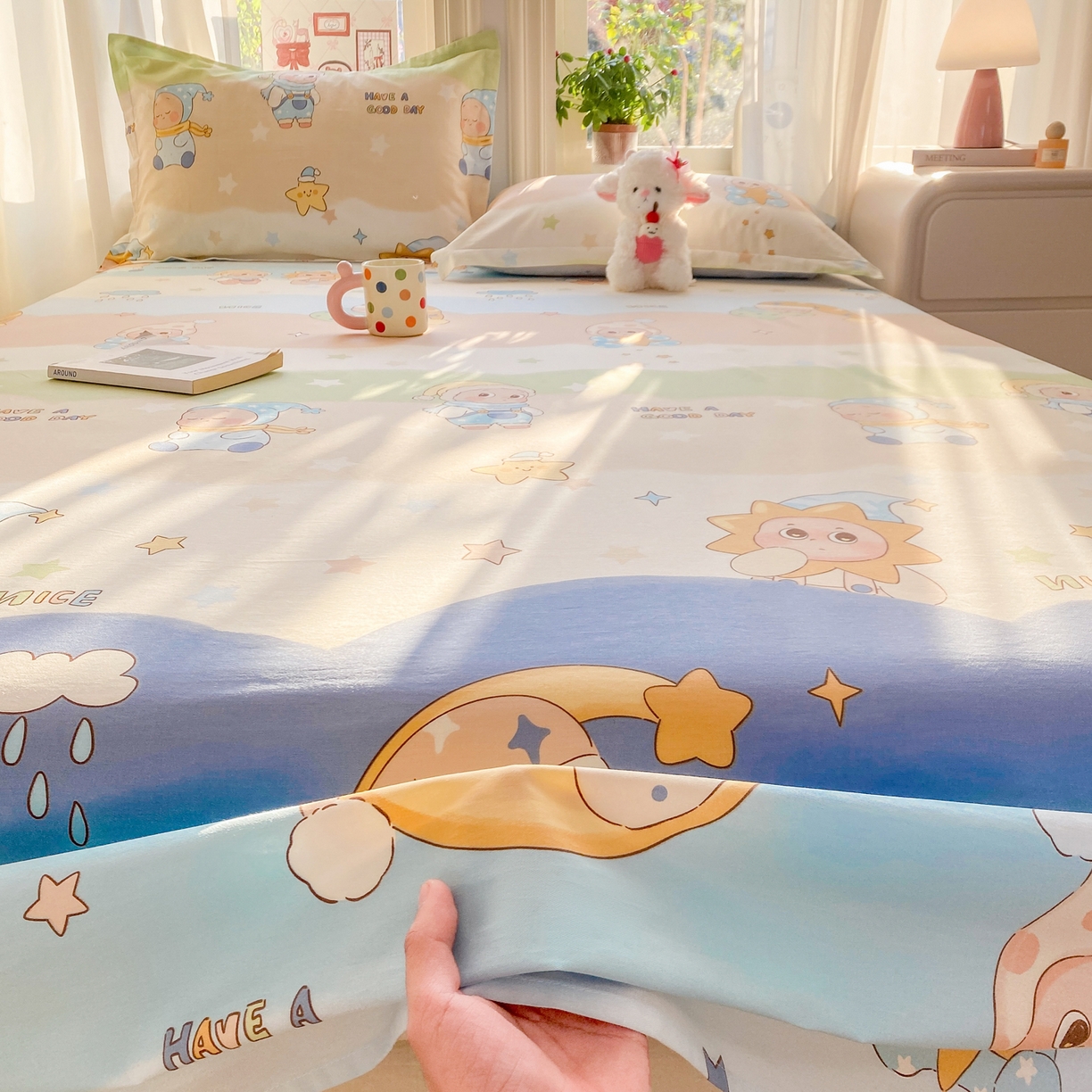 91家纺网 家纺一手货源 找家纺 花梦欣 2026新款全棉印花单品系列3简约卡通款-单床单 星梦童话