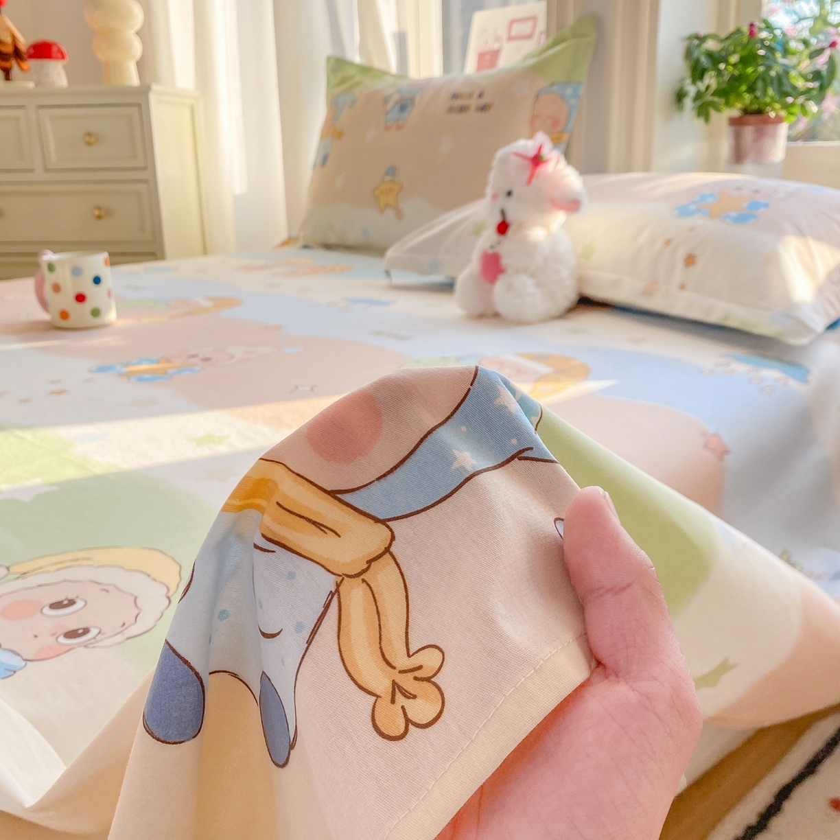 91家纺网 家纺一手货源 找家纺 花梦欣 2026新款全棉印花单品系列3简约卡通款-单床单 星梦童话