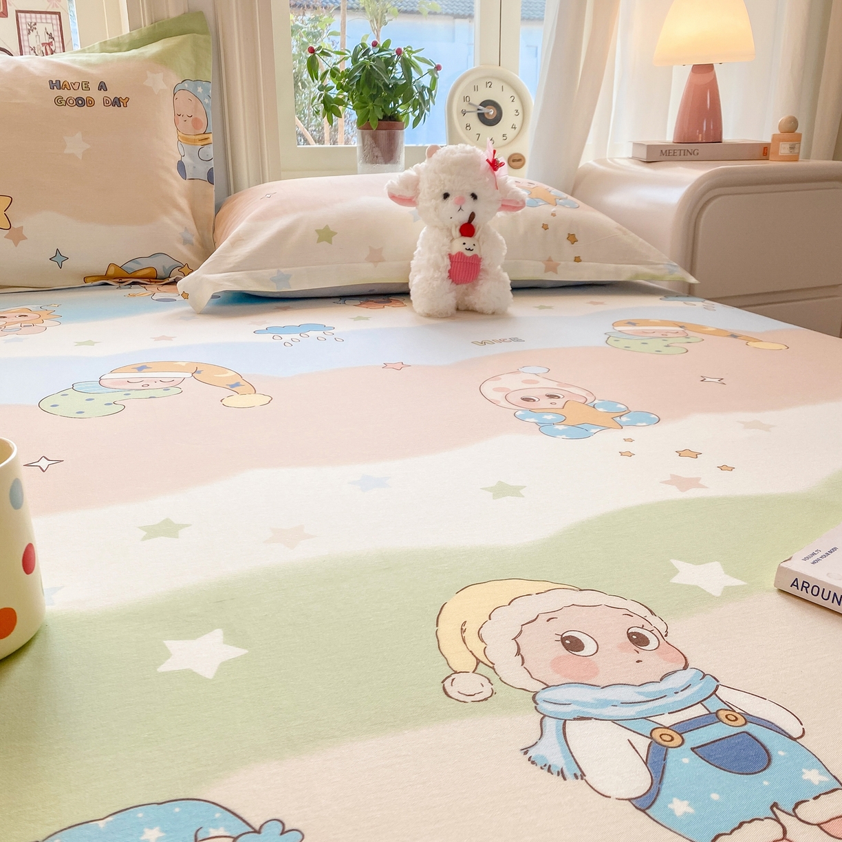 91家纺网 家纺一手货源 找家纺 花梦欣 2026新款全棉印花单品系列3简约卡通款-单床单 星梦童话