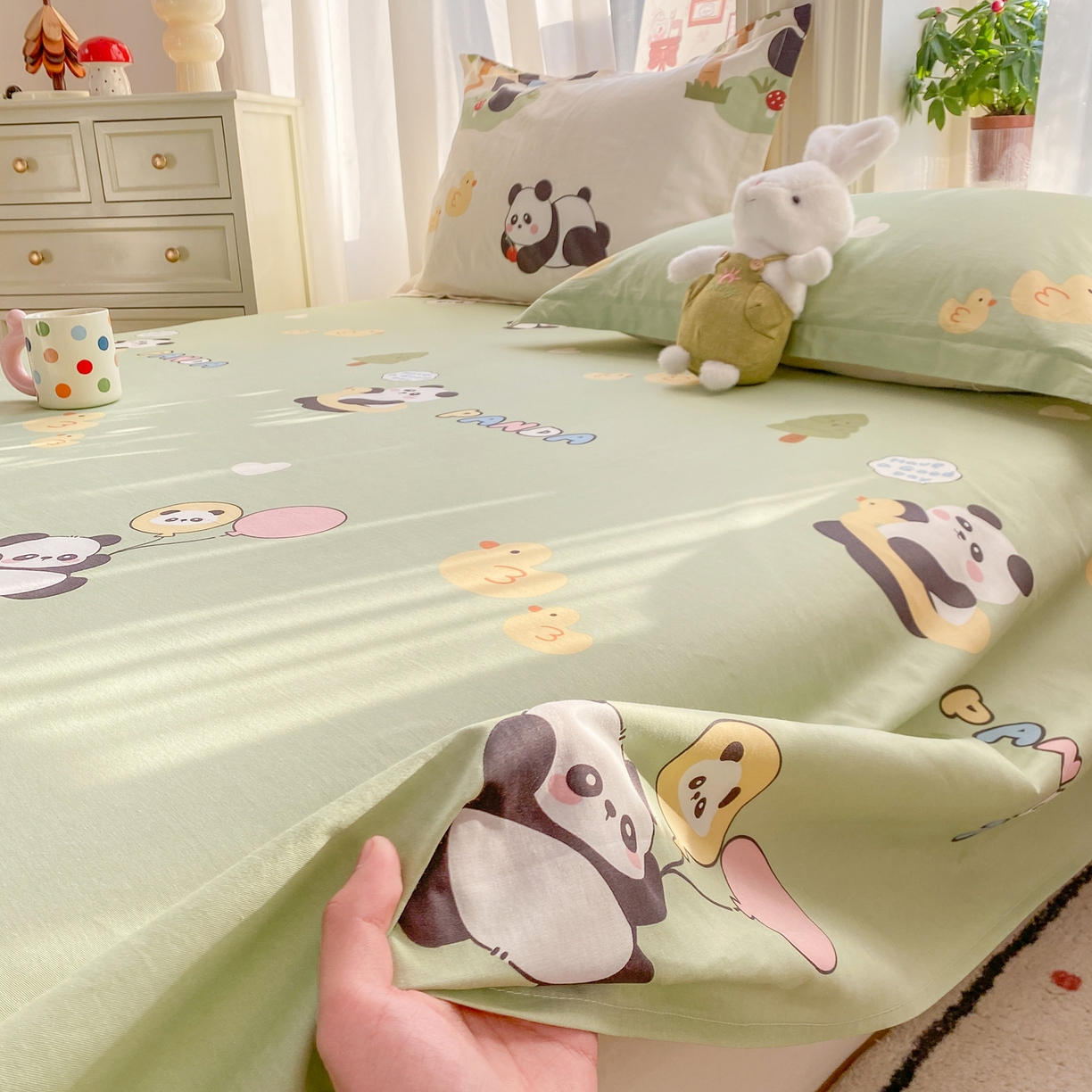 花梦欣 2026新款全棉印花单品系列3简约卡通款-单床单 熊猫鸭鸭乐绿