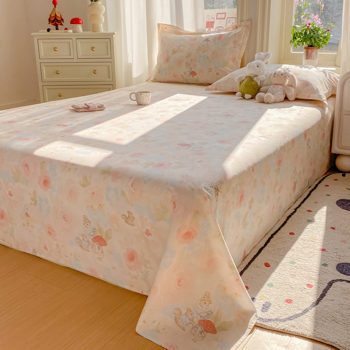 91家纺网 家纺一手货源 找家纺 花梦欣 2026新款全棉印花单品系列3简约卡通款-单床单 油画弦音