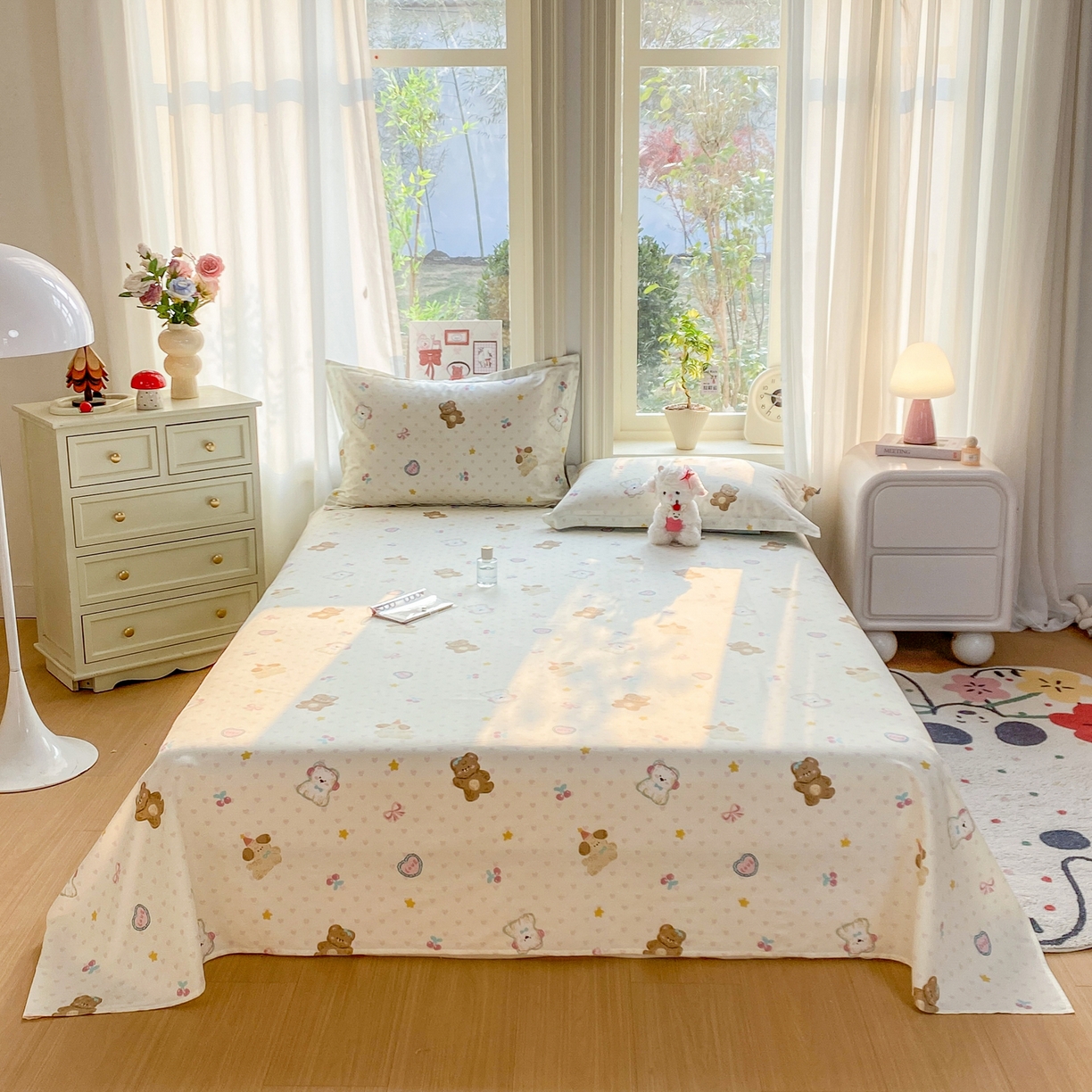 91家纺网 家纺一手货源 找家纺 花梦欣 2026新款全棉印花单品系列3简约卡通款-单床单 芋泥小狗