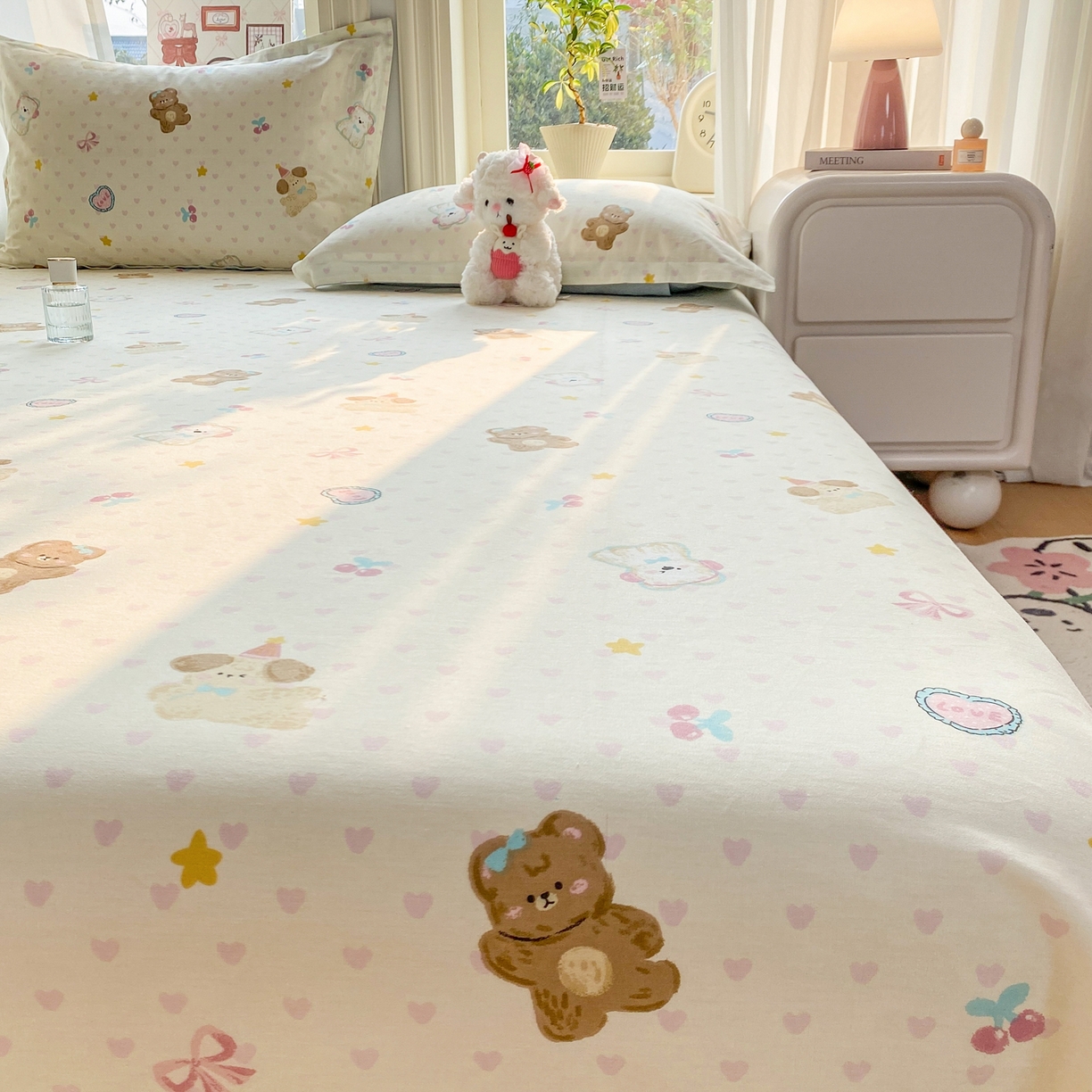 91家纺网 家纺一手货源 找家纺 花梦欣 2026新款全棉印花单品系列3简约卡通款-单床单 芋泥小狗