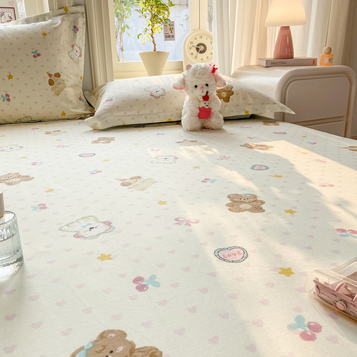 91家纺网 家纺一手货源 找家纺 花梦欣 2026新款全棉印花单品系列3简约卡通款-单床单 芋泥小狗