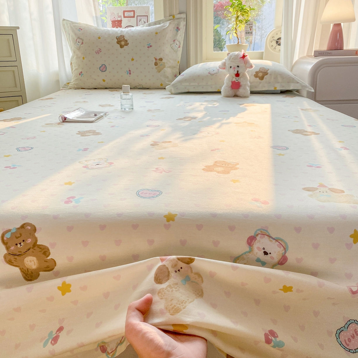 91家纺网 家纺一手货源 找家纺 花梦欣 2026新款全棉印花单品系列3简约卡通款-单床单 芋泥小狗