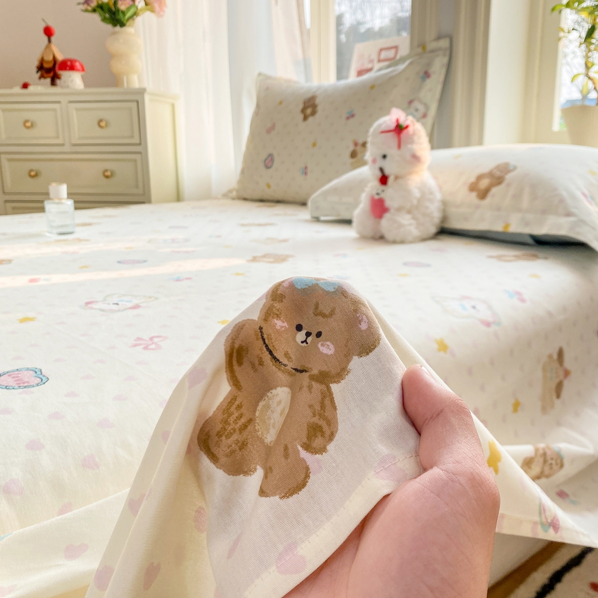 91家纺网 家纺一手货源 找家纺 花梦欣 2026新款全棉印花单品系列3简约卡通款-单床单 芋泥小狗