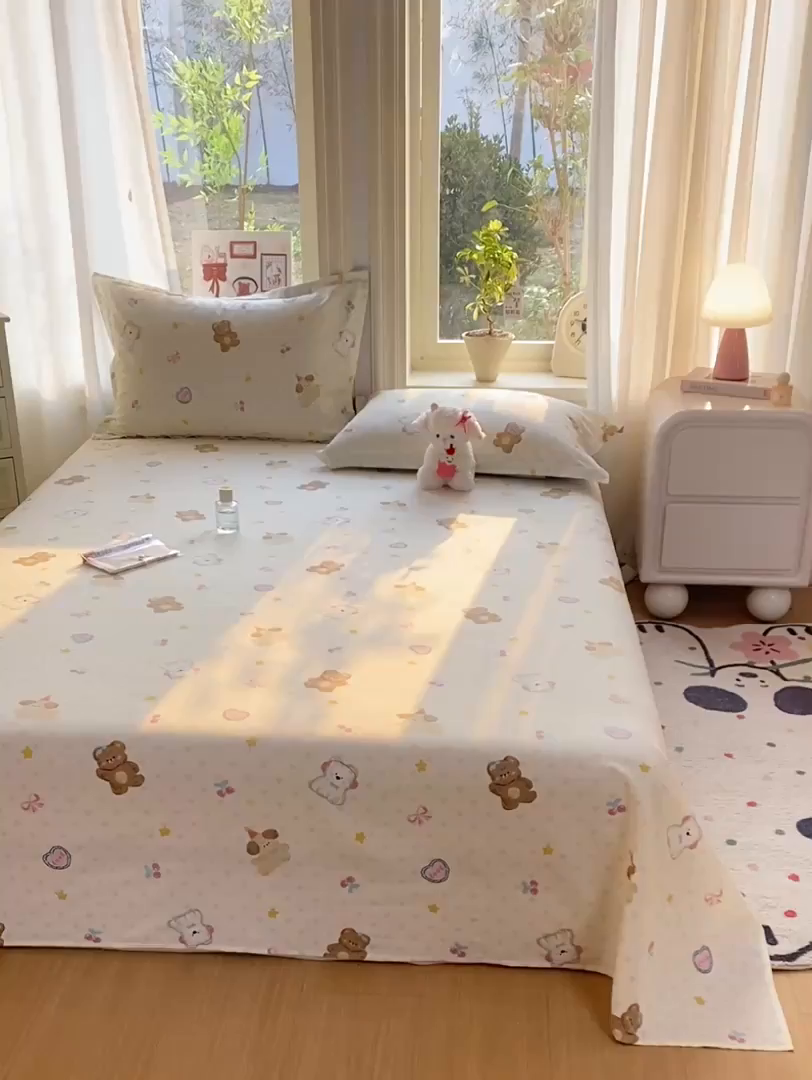 91家纺网 家纺一手货源 找家纺 花梦欣 2026新款全棉印花单品系列3简约卡通款-单床单 芋泥小狗