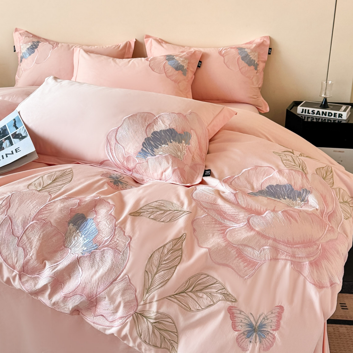 91家纺网 家纺一手货源 找家纺 乐美家纺 2026新款春夏新品全棉大阪刺绣花熙系列 花熙（冰粉）