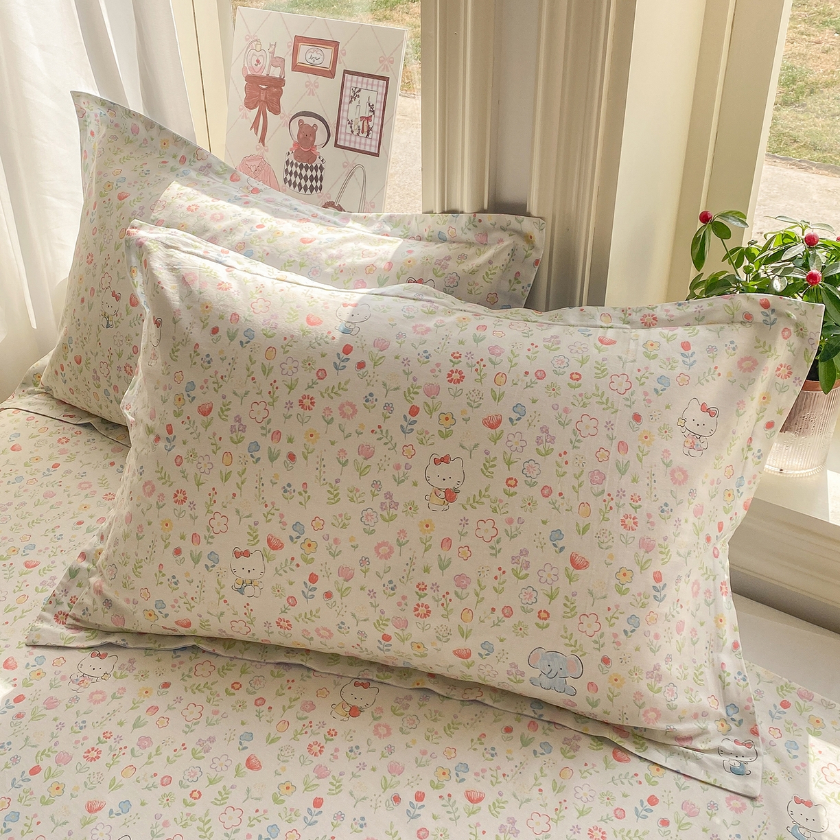 91家纺网 家纺一手货源 找家纺 花梦欣 2026新款全棉印花单品系列2花卉款-单枕套 动物花园