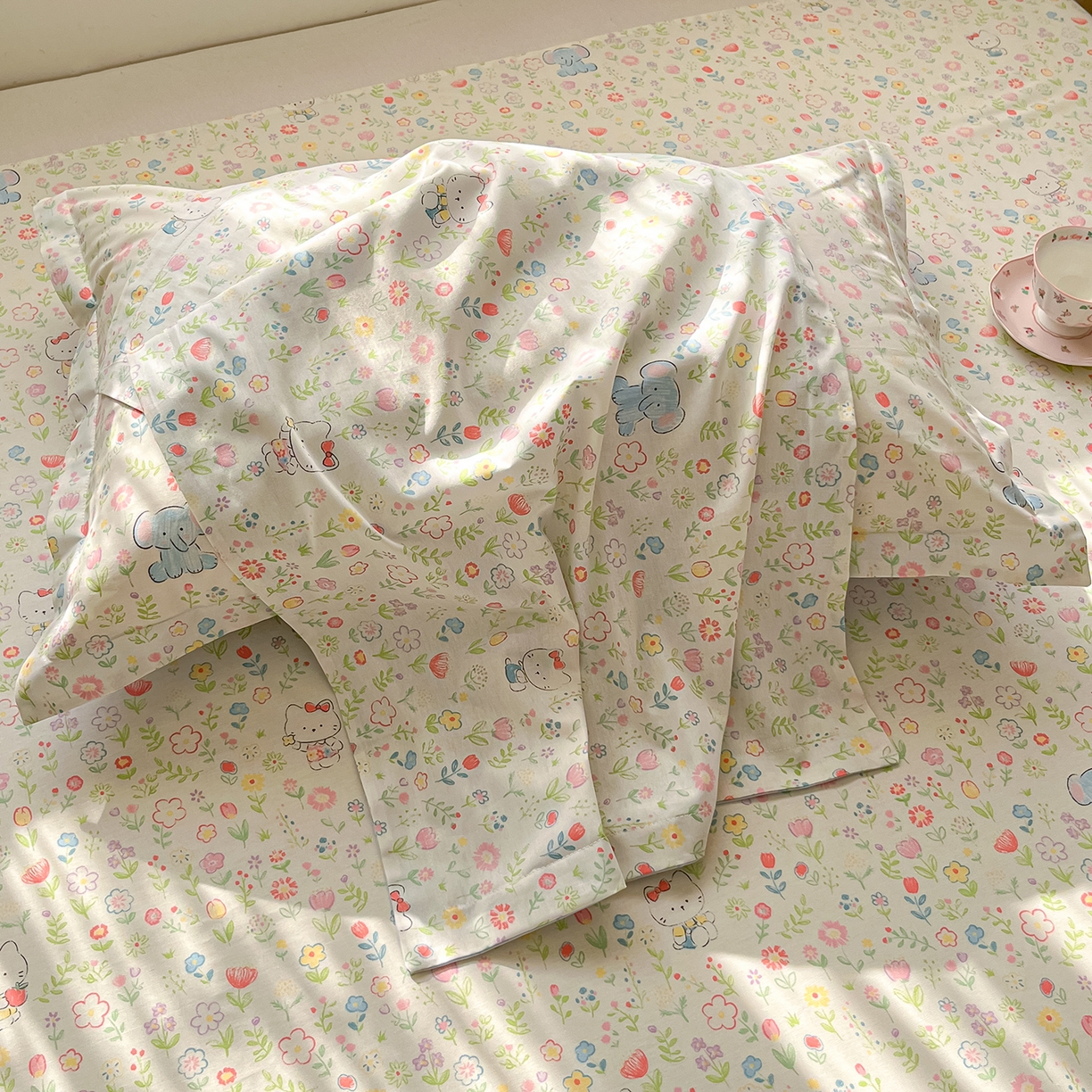 91家纺网 家纺一手货源 找家纺 花梦欣 2026新款全棉印花单品系列2花卉款-单枕套 动物花园