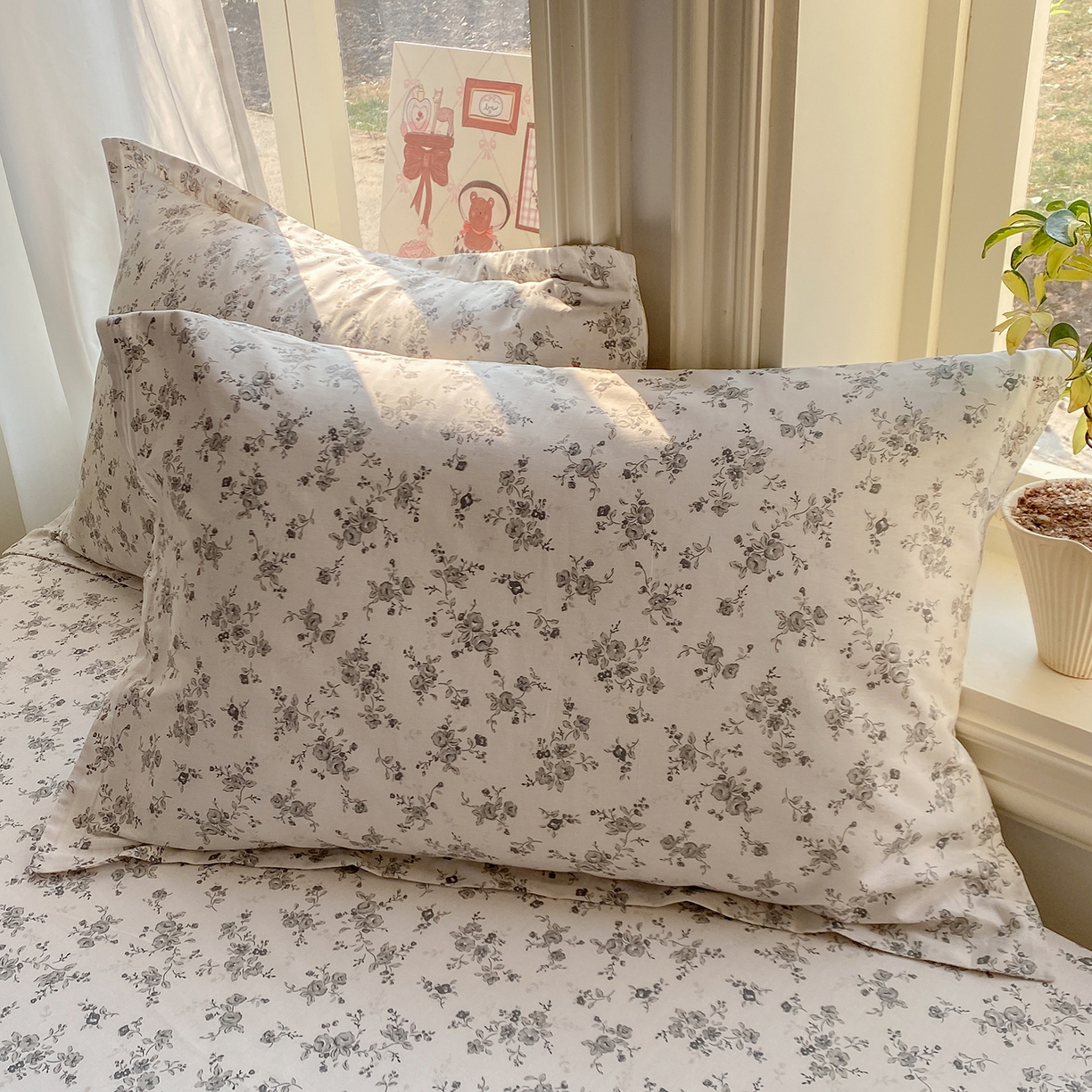 91家纺网 家纺一手货源 找家纺 花梦欣 2026新款全棉印花单品系列2花卉款-单枕套 复古诗笺