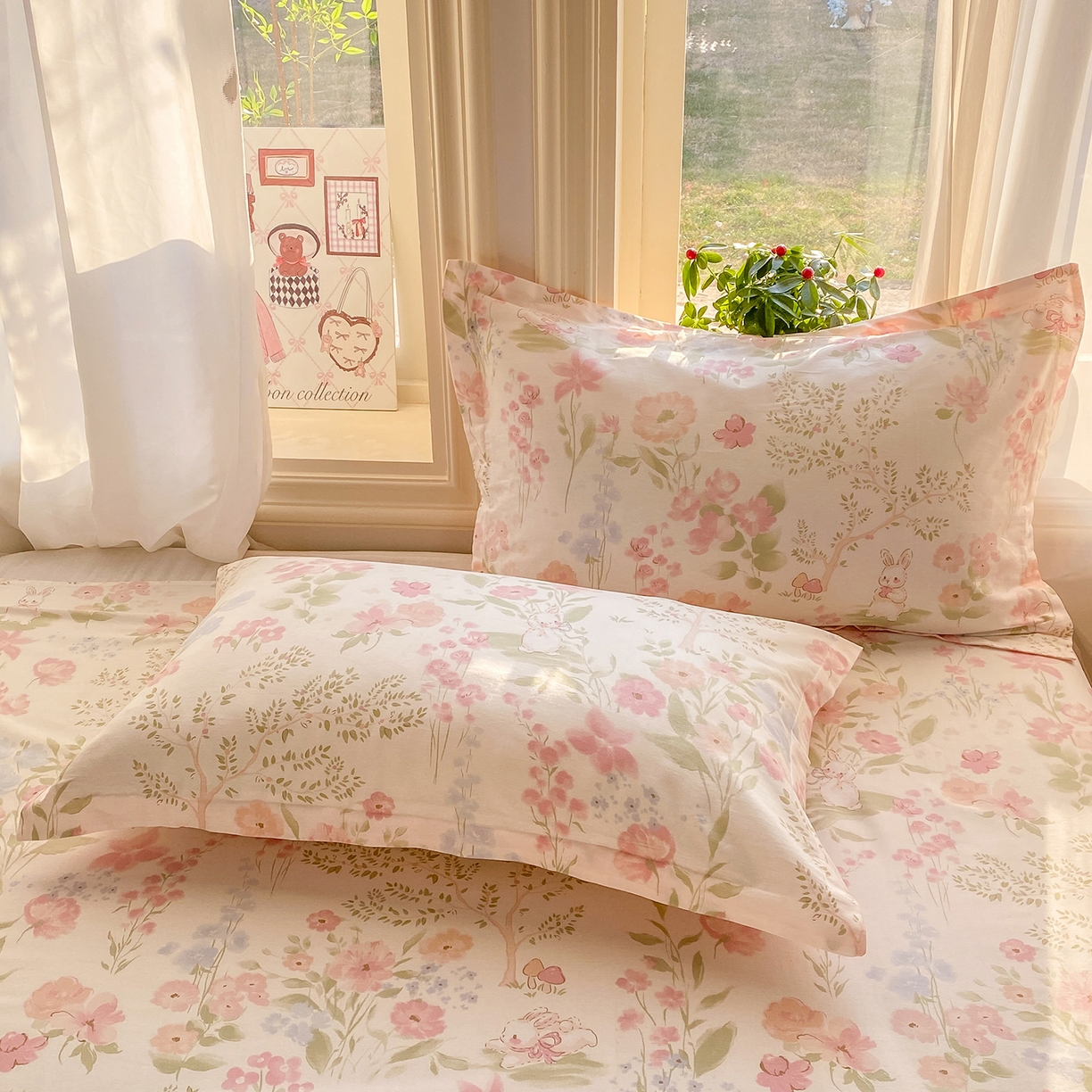 91家纺网 家纺一手货源 找家纺 花梦欣 2026新款全棉印花单品系列2花卉款-单枕套 花仙兔兔