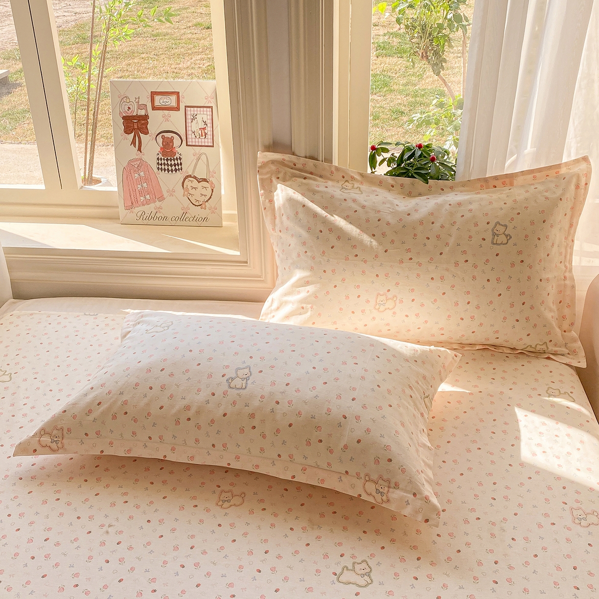 91家纺网 家纺一手货源 找家纺 花梦欣 2026新款全棉印花单品系列2花卉款-单枕套 玫瑰小狗