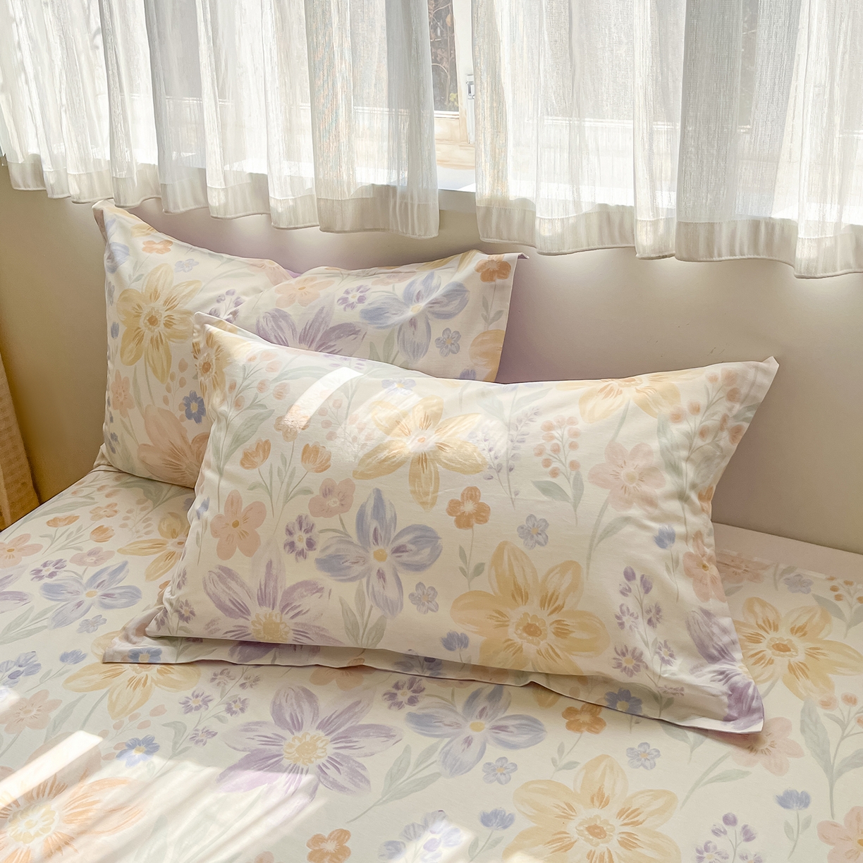 花梦欣 2026新款全棉印花单品系列2花卉款-单枕套 柔色花笺