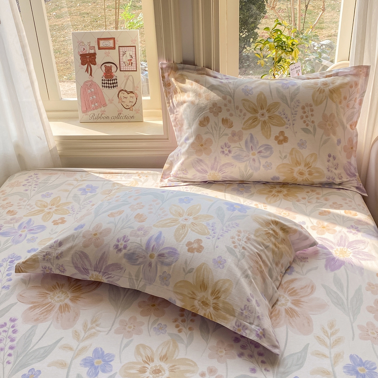 91家纺网 家纺一手货源 找家纺 花梦欣 2026新款全棉印花单品系列2花卉款-单枕套 柔色花笺