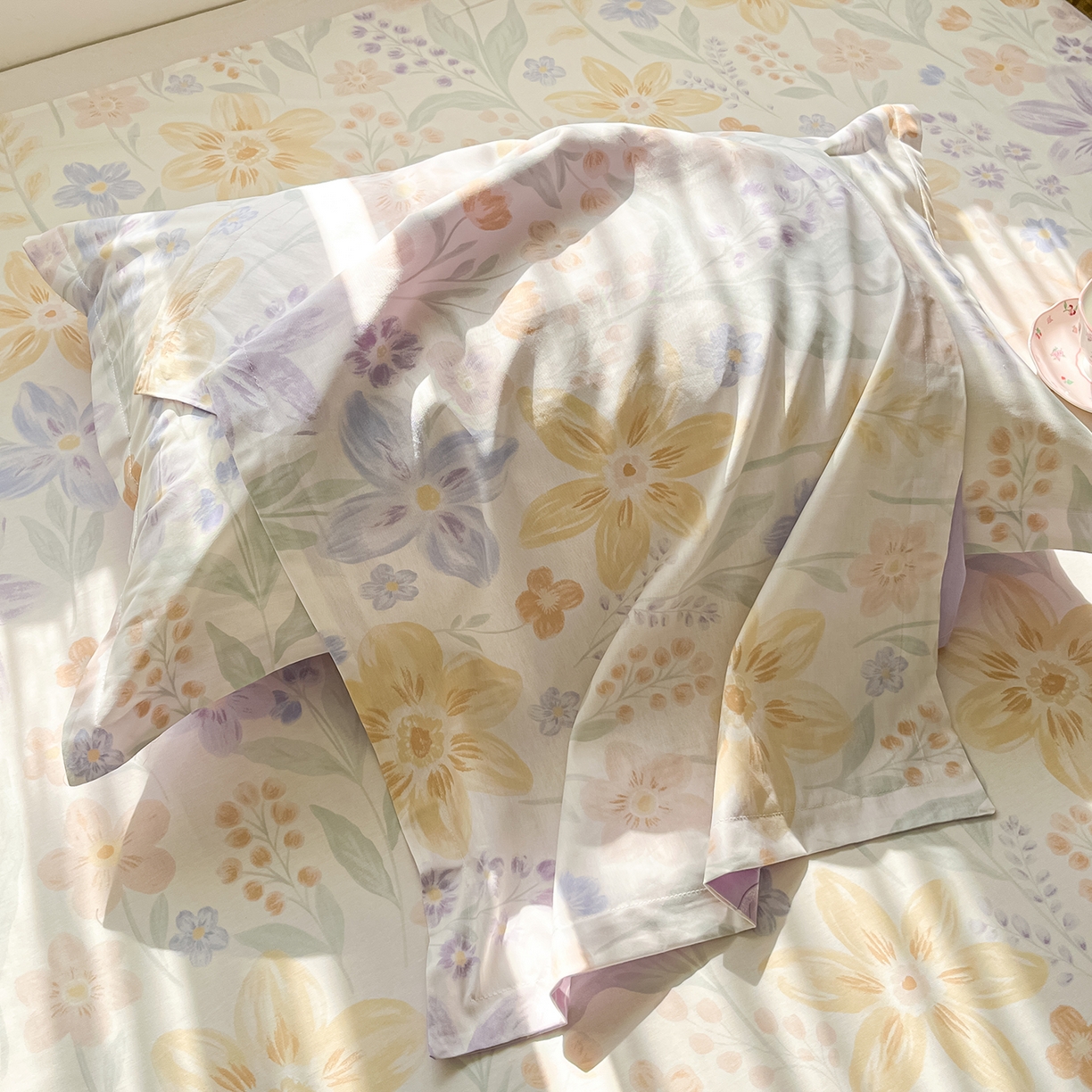 91家纺网 家纺一手货源 找家纺 花梦欣 2026新款全棉印花单品系列2花卉款-单枕套 柔色花笺