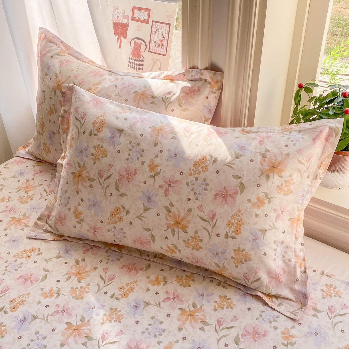 91家纺网 家纺一手货源 找家纺 花梦欣 2026新款全棉印花单品系列2花卉款-单枕套 苏糖粉