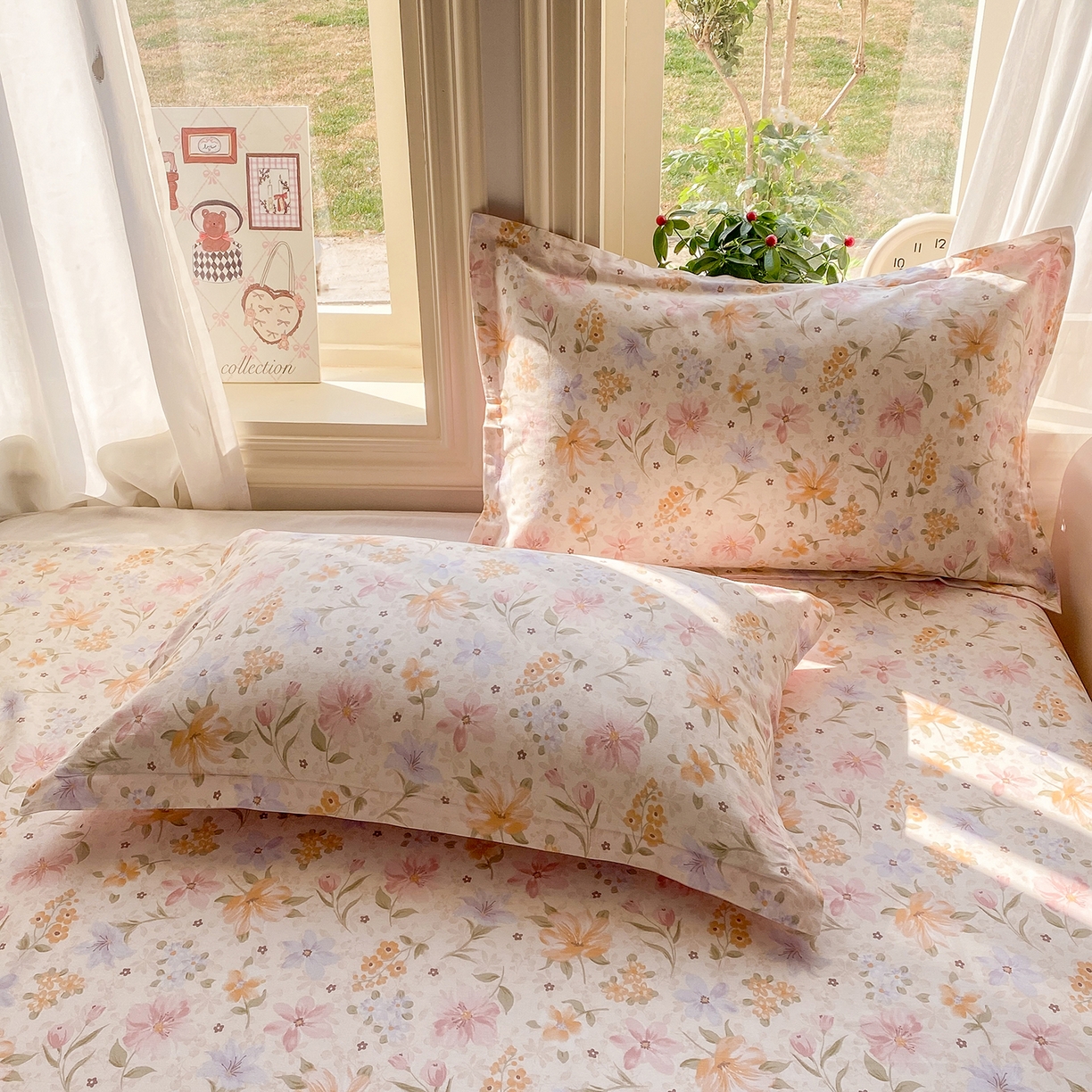 91家纺网 家纺一手货源 找家纺 花梦欣 2026新款全棉印花单品系列2花卉款-单枕套 苏糖粉