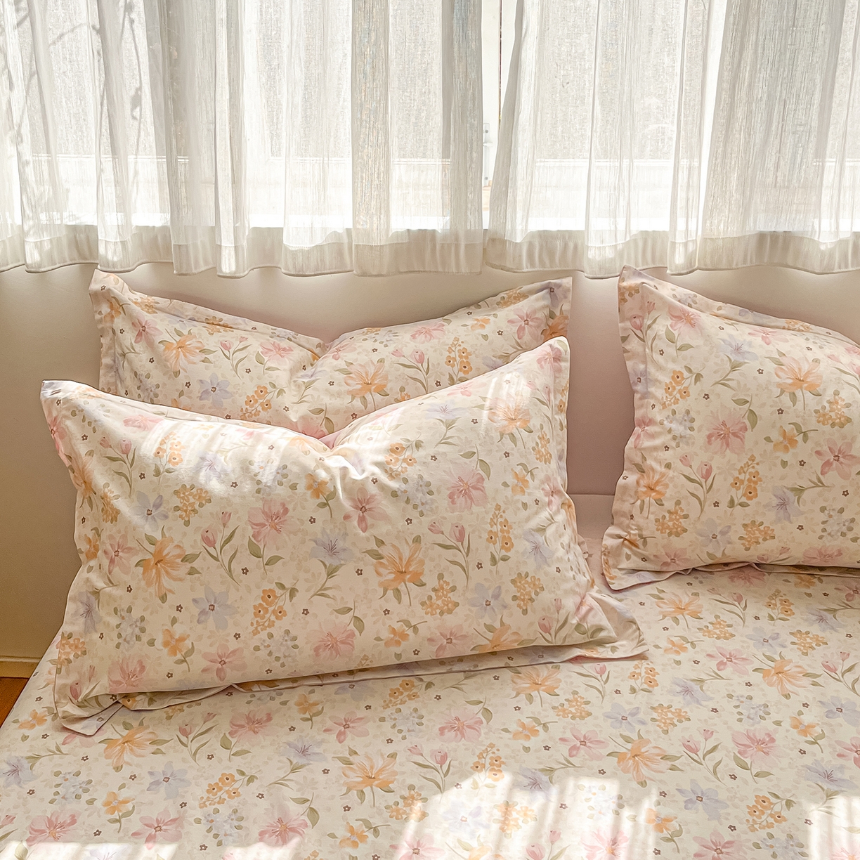 91家纺网 家纺一手货源 找家纺 花梦欣 2026新款全棉印花单品系列2花卉款-单枕套 苏糖粉