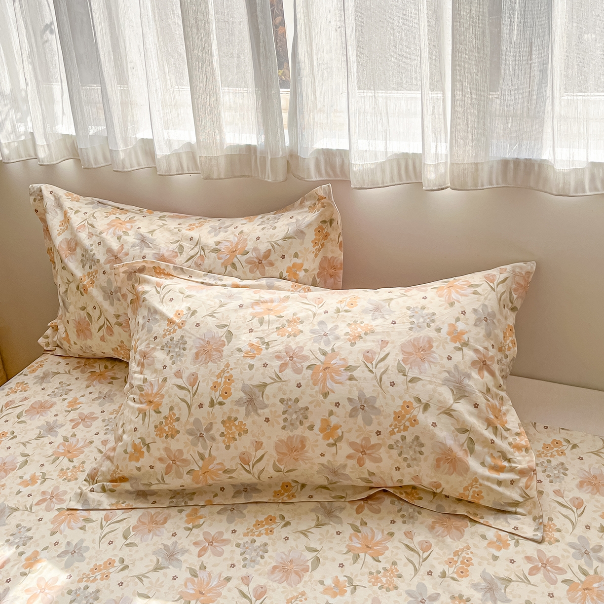 花梦欣 2026新款全棉印花单品系列2花卉款-单枕套 苏糖咖