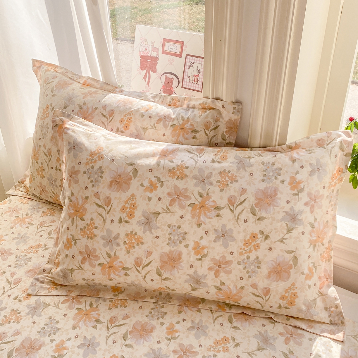 91家纺网 家纺一手货源 找家纺 花梦欣 2026新款全棉印花单品系列2花卉款-单枕套 苏糖咖